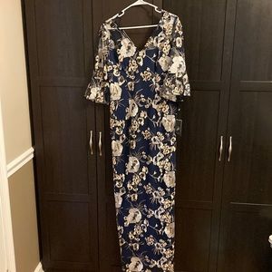NWT navy embroidered column gown by Adrianna Papell